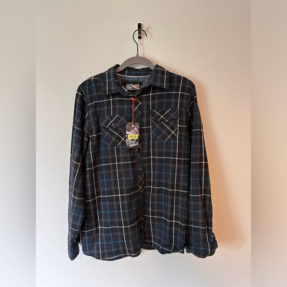 First Wave Casual Button Down Flannel Shirts Gray Size Medium 18/20 Dillards